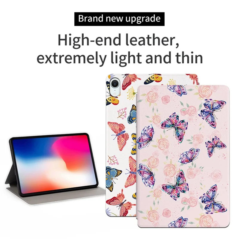 For iPad mini (2026) Protective Tablet Case PU Leather Butterfly Printed Stand Case Folio Flip Cover - Rose Butterfly