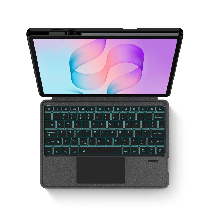 For Samsung Galaxy Tab S12+ Leather Case + Bluetooth-Compatible Keyboard with Backlight Trackpad - Black