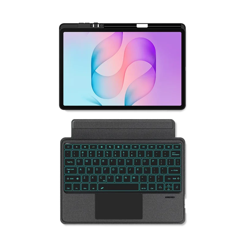 For Samsung Galaxy Tab S12+ Leather Case + Bluetooth-Compatible Keyboard with Backlight Trackpad - Black