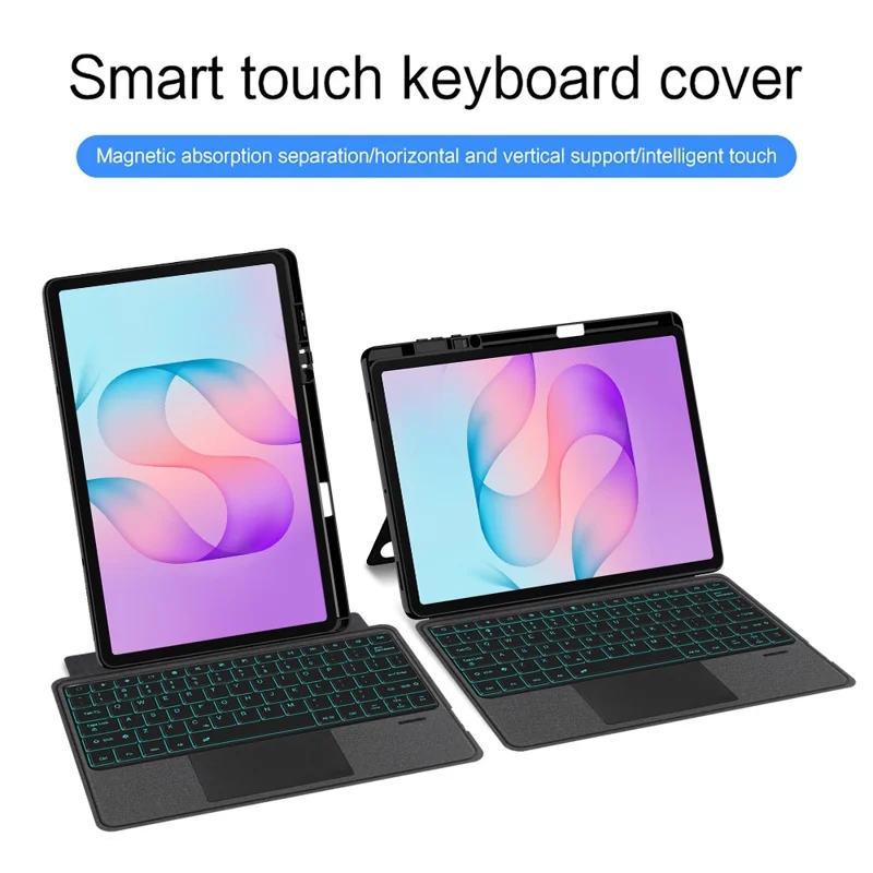 For Samsung Galaxy Tab S12+ Leather Case + Bluetooth-Compatible Keyboard with Backlight Trackpad - Black