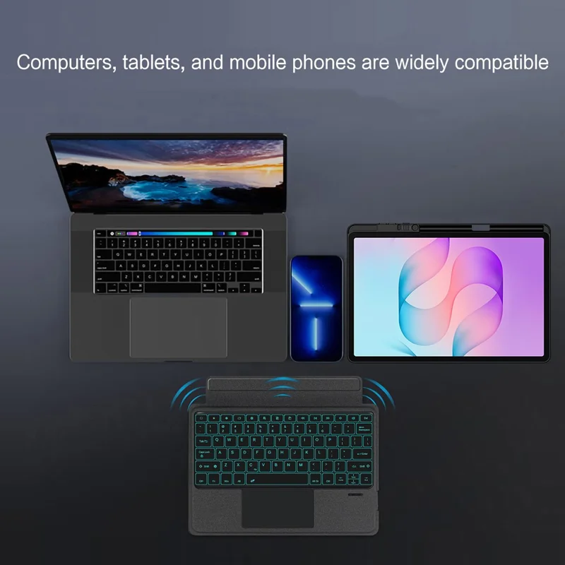 For Samsung Galaxy Tab S12+ Leather Case + Bluetooth-Compatible Keyboard with Backlight Trackpad - Black