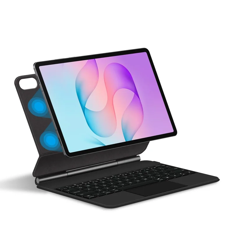For Samsung Galaxy Tab S12+ Magnetic Floating Bluetooth-Compatible Keyboard (English) + Leather Tablet Case - Black