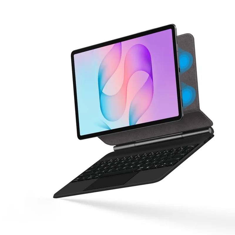 For Samsung Galaxy Tab S12+ Magnetic Floating Bluetooth-Compatible Keyboard (English) + Leather Tablet Case - Black