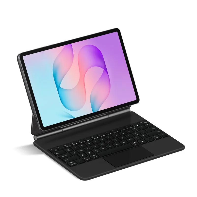 For Samsung Galaxy Tab S12+ Magnetic Floating Bluetooth-Compatible Keyboard (English) + Leather Tablet Case - Black