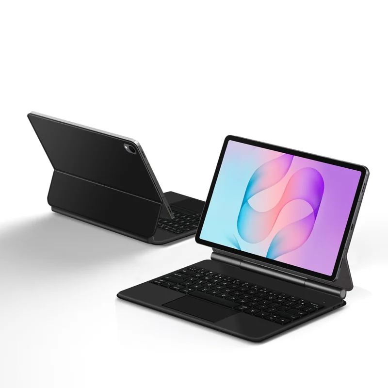 For Samsung Galaxy Tab S12+ Magnetic Floating Bluetooth-Compatible Keyboard (English) + Leather Tablet Case - Black