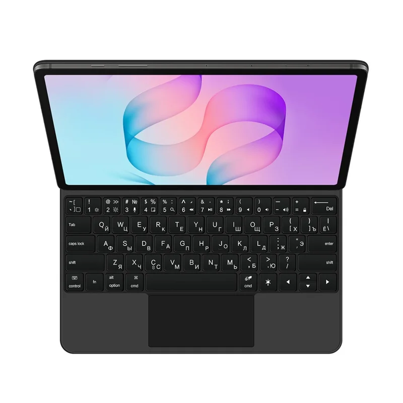 For Samsung Galaxy Tab S12+ Magnetic Floating Bluetooth-Compatible Keyboard (Spanish) + Leather Tablet Case - Black