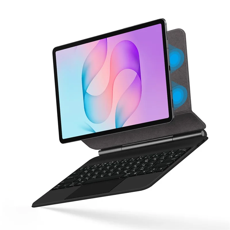 For Samsung Galaxy Tab S12+ Magnetic Floating Bluetooth-Compatible Keyboard (Spanish) + Leather Tablet Case - Black