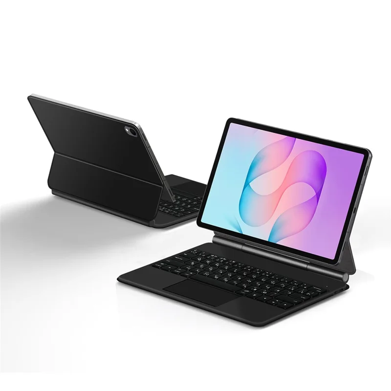 For Samsung Galaxy Tab S12+ Magnetic Floating Bluetooth-Compatible Keyboard (Spanish) + Leather Tablet Case - Black