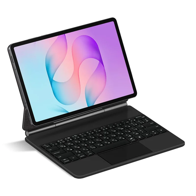 For Samsung Galaxy Tab S12+ Magnetic Floating Bluetooth-Compatible Keyboard (Russian) + Leather Tablet Case - Black