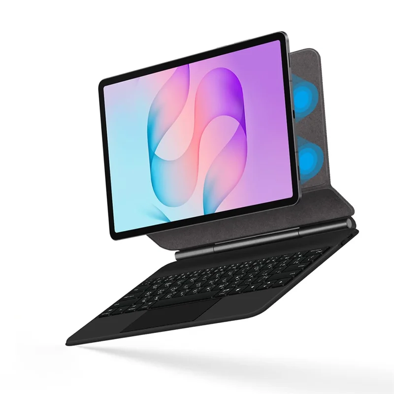For Samsung Galaxy Tab S12+ Magnetic Bluetooth-Compatible Keyboard (Arabic) + Leather Tablet Case - Black