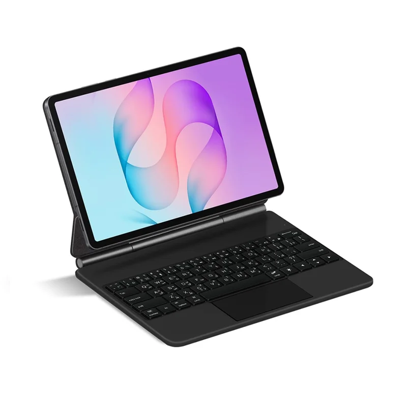 For Samsung Galaxy Tab S12+ Magnetic Bluetooth-Compatible Keyboard (Arabic) + Leather Tablet Case - Black