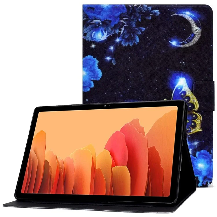 Para Samsung Galaxy Tab A7 10.4 (2020) / (2022) T500 / T505 Patrón de impresión Funda protectora de piel sintética con ranuras para tarjetas y soporte - Mariposa azul
