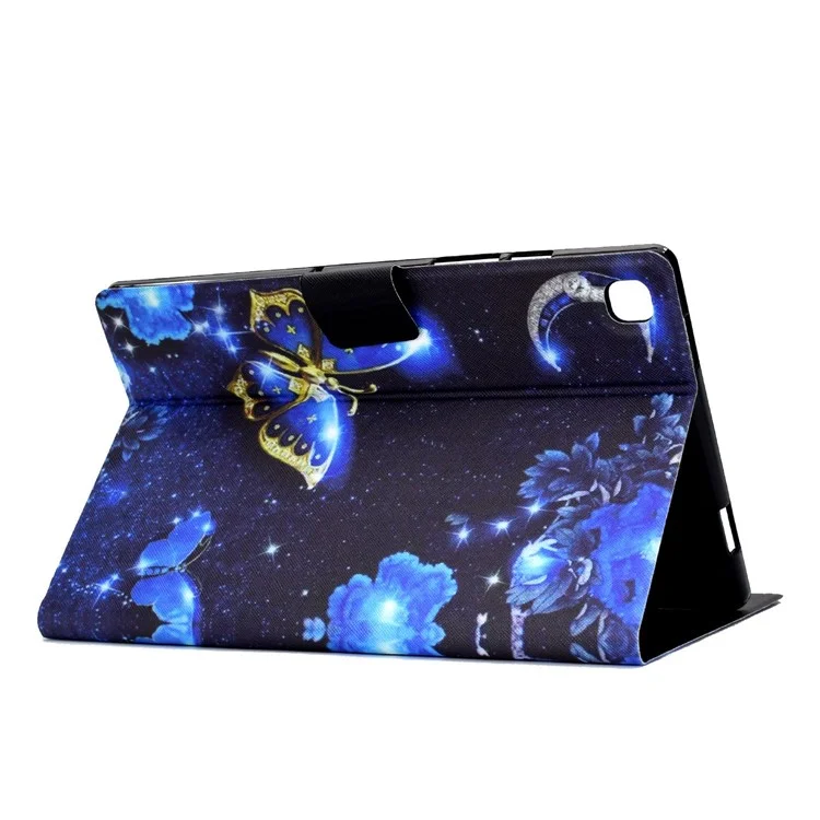 Para Samsung Galaxy Tab A7 10.4 (2020) / (2022) T500 / T505 Patrón de impresión Funda protectora de piel sintética con ranuras para tarjetas y soporte - Mariposa azul