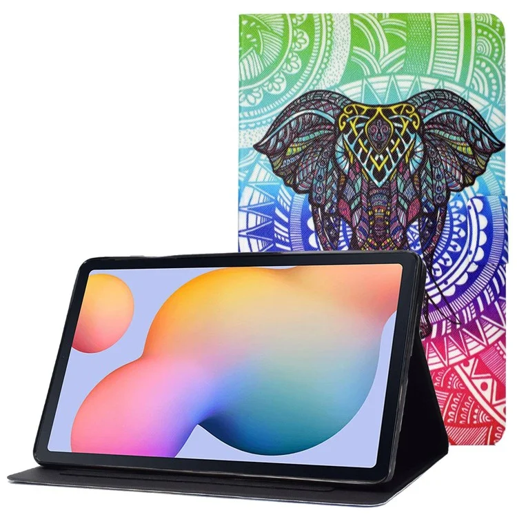 For Samsung Galaxy Tab A7 10.4 (2020) / (2022) T500 / T505 PU Leather Case Pattern Printing Stand Cover - Elephant