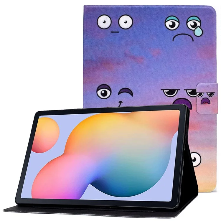 Para Samsung Galaxy Tab S6 Lite SM-P610 / SM-P615 / Tab S6 Lite (2022) PU Case de Cuero Ranuras Diseño Patrón de Diseño Cubierta de Soporte de Protección Magnética - Emoji