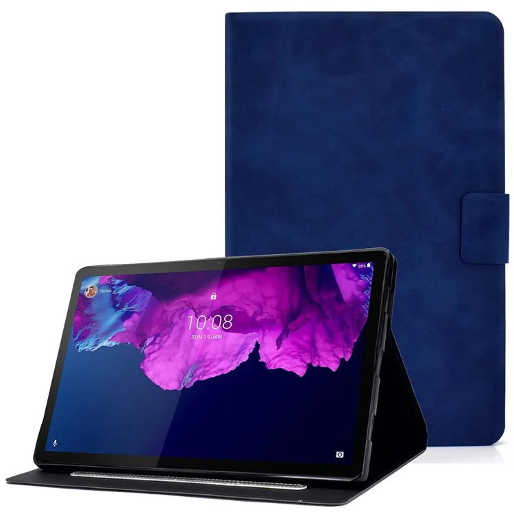 For Lenovo Tab P11 TB-J606F / Tab P11 5G  Card Holder Design Folio Flip Calf Textured Leather Tablet Case Magnetic Shockproof Cover with Stand - Blue