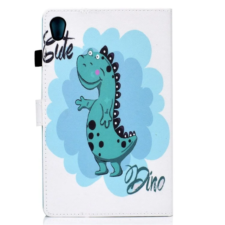 Pour Lenovo Tab M10 HD Gen 2 TB-X306 Stitching Leather Pattern Printing Tablet Case Card Slots Magnetic Folio Flip Stand Shell Cover with Pencil Holder - Dinosaur