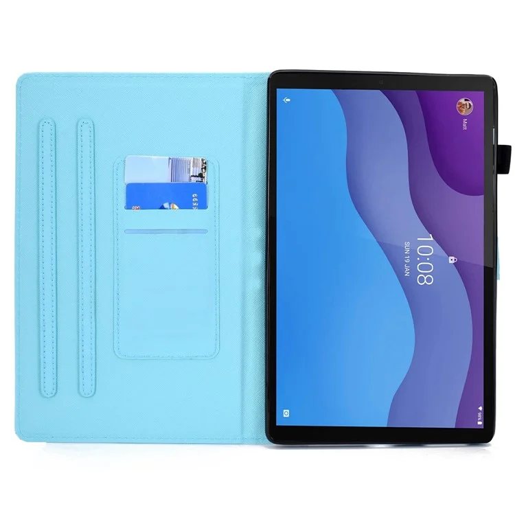 Pour Lenovo Tab M10 HD Gen 2 TB-X306 Stitching Leather Pattern Printing Tablet Case Card Slots Magnetic Folio Flip Stand Shell Cover with Pencil Holder - Dinosaur