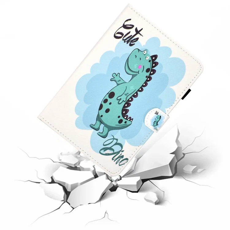 Pour Lenovo Tab M10 HD Gen 2 TB-X306 Stitching Leather Pattern Printing Tablet Case Card Slots Magnetic Folio Flip Stand Shell Cover with Pencil Holder - Dinosaur