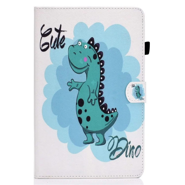 Pour Lenovo Tab M10 HD Gen 2 TB-X306 Stitching Leather Pattern Printing Tablet Case Card Slots Magnetic Folio Flip Stand Shell Cover with Pencil Holder - Dinosaur