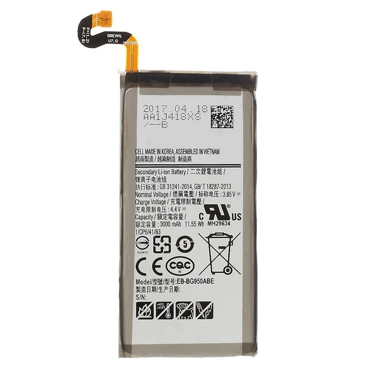 Pour Samsung Galaxy S8 3.85V 3000mAh Li-ion Batterie de Remplacement Pièce (Encode: EB-BG950ABE) (sans Logo)