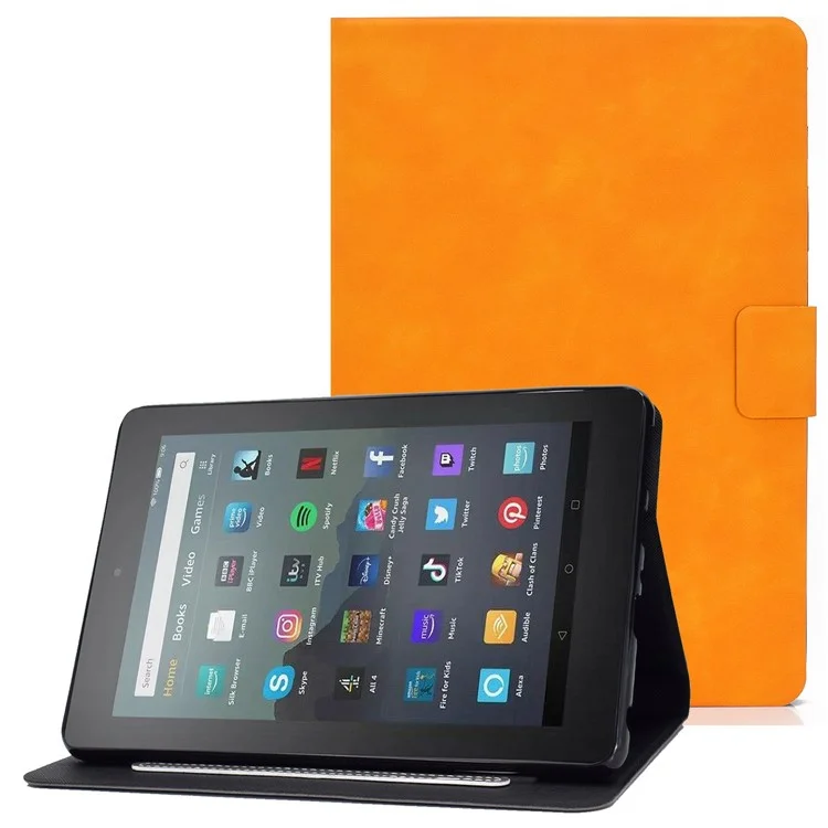 For Amazon Fire 7 (2022) PU Leather Card Holder Tablet Cover Full Protection Case with Stand - Orange