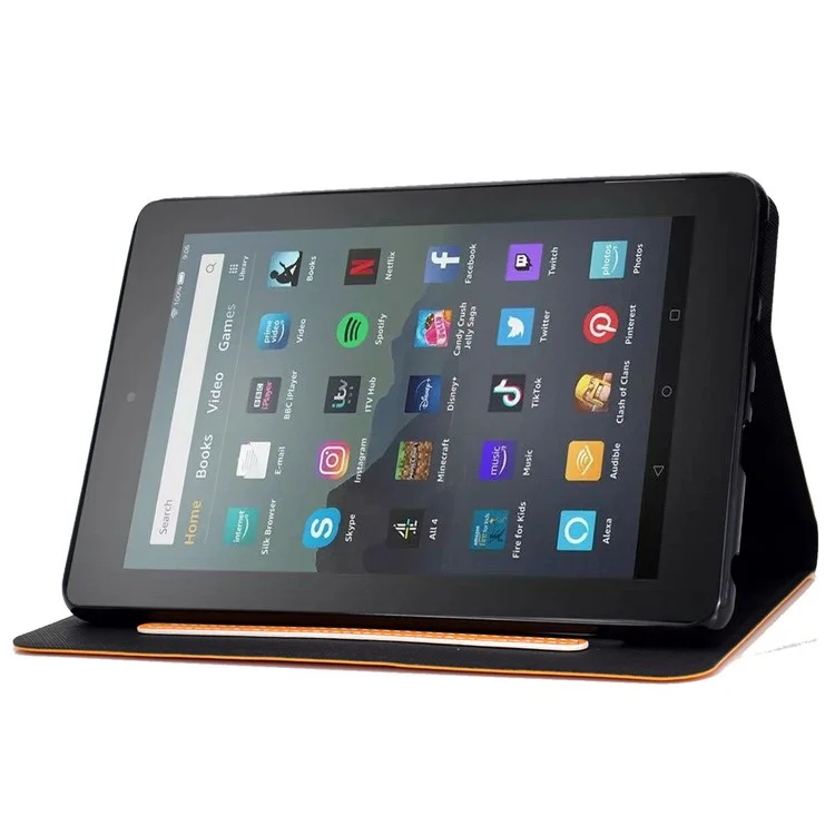 For Amazon Fire 7 (2022) PU Leather Card Holder Tablet Cover Full Protection Case with Stand - Orange