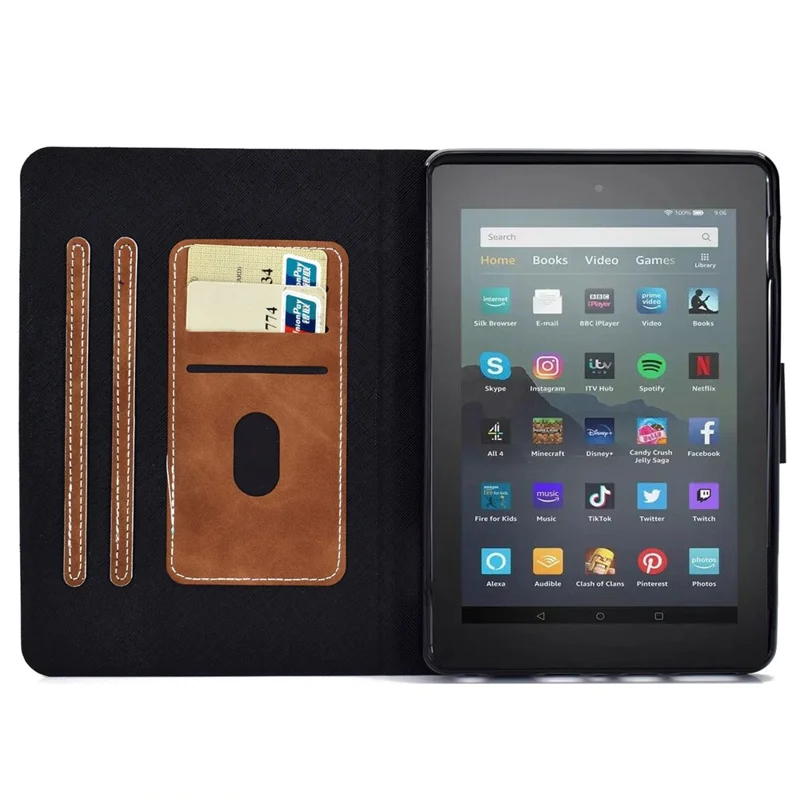 For Amazon Fire 7 (2022) PU Leather Card Holder Tablet Cover Full Protection Case with Stand - Brown