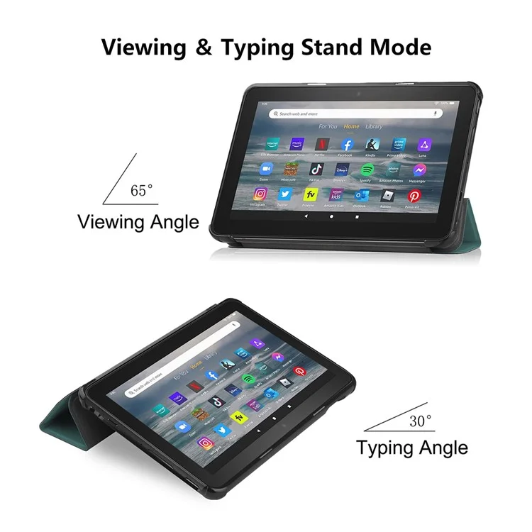 ENKAY HAT PRINCE For Amazon Fire 7 (2022) Tri-fold Stand Tablet Case Auto Wake / Sleep Function PU Leather + PC Protective Cover - Blackish Green