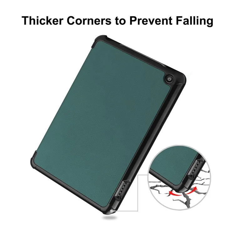 ENKAY HAT PRINCE For Amazon Fire 7 (2022) Tri-fold Stand Tablet Case Auto Wake / Sleep Function PU Leather + PC Protective Cover - Blackish Green