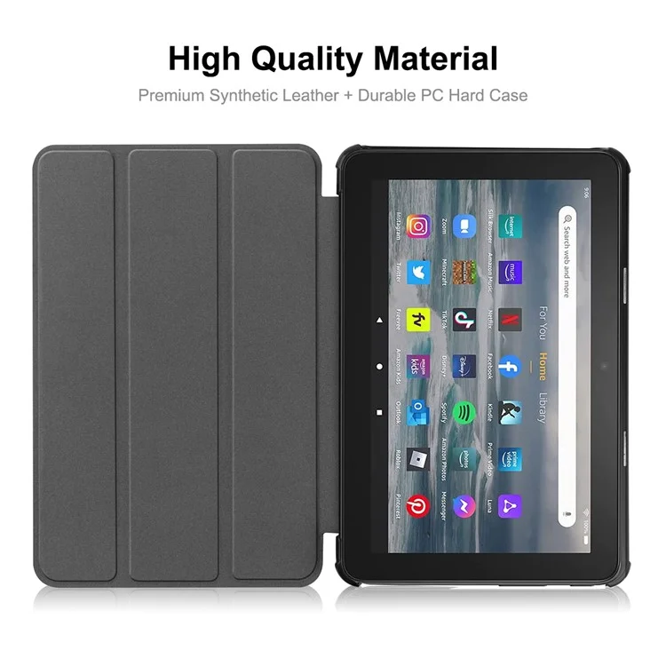 ENKAY HAT PRINCE For Amazon Fire 7 (2022) Tri-fold Stand Tablet Case Auto Wake / Sleep Function PU Leather + PC Protective Cover - Blackish Green