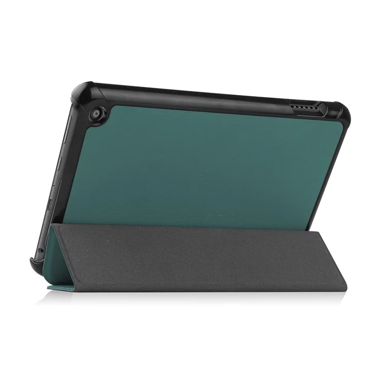 ENKAY HAT PRINCE For Amazon Fire 7 (2022) Tri-fold Stand Tablet Case Auto Wake / Sleep Function PU Leather + PC Protective Cover - Blackish Green