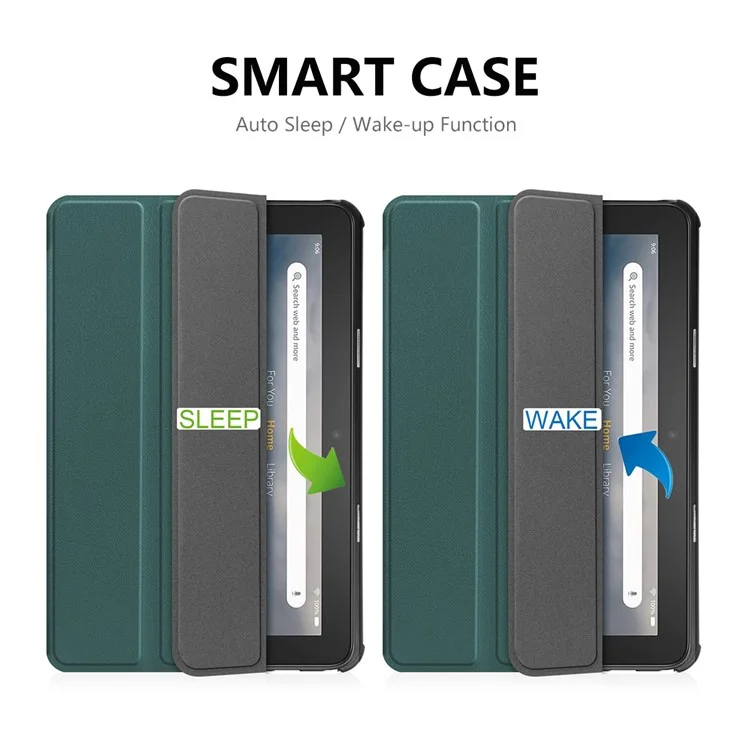 ENKAY HAT PRINCE For Amazon Fire 7 (2022) Tri-fold Stand Tablet Case Auto Wake / Sleep Function PU Leather + PC Protective Cover - Blackish Green