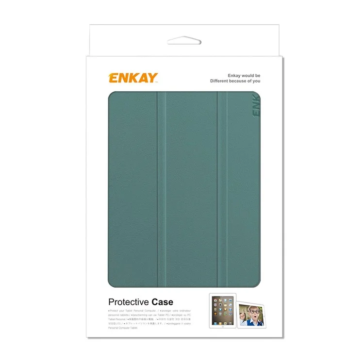 ENKAY HAT PRINCE For Amazon Fire 7 (2022) Tri-fold Stand Tablet Case Auto Wake / Sleep Function PU Leather + PC Protective Cover - Blackish Green
