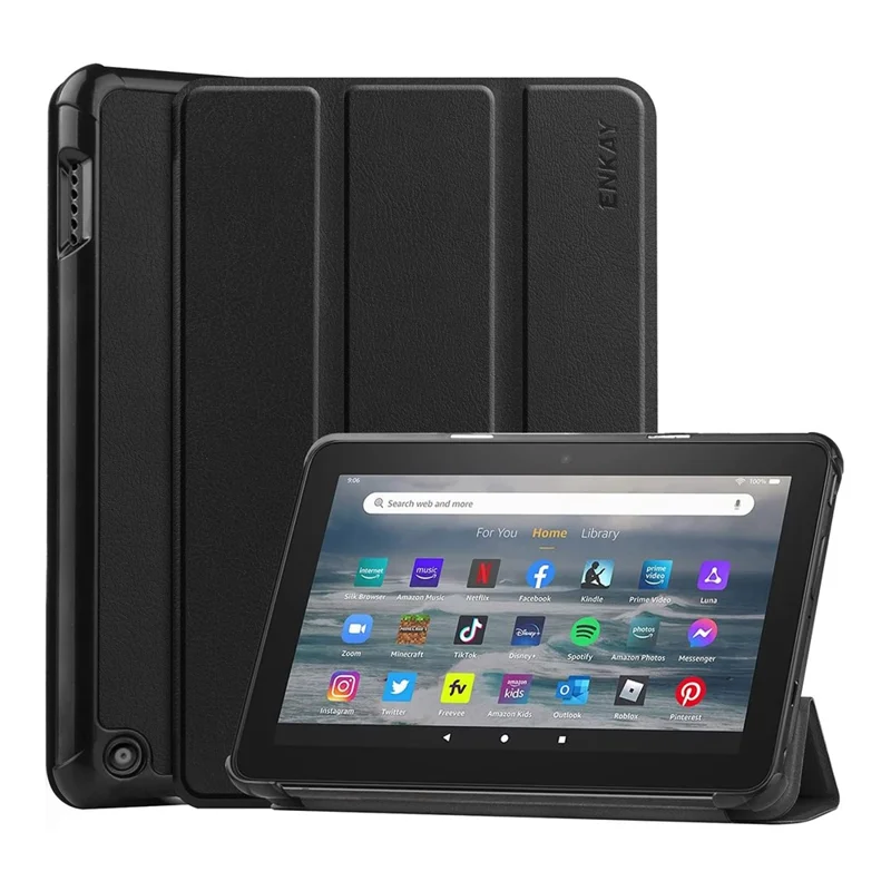 Enkay Hut Prince Für Amazon Fire 7 (2022) Tri-fold Stand Tablet Case Auto Wake / Schlaffunktion PU Leder + PC -schutzabdeckung - Schwarz