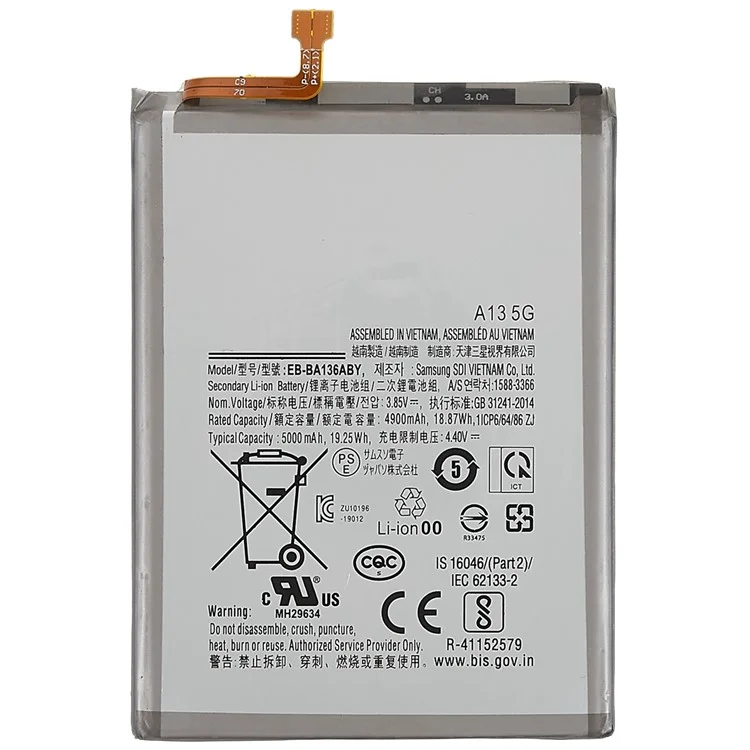 For Samsung Galaxy A13 5G 3.85V 4900mAh Li-ion Battery Replacement Part (Encode: EB-BA136ABY) (without Logo)