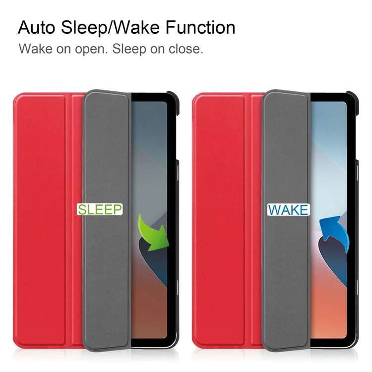 Étui antichoc pour Oppo Pad Air en cuir PU + étui de protection PC avec réveil/veille automatique et support à trois volets - Rouge