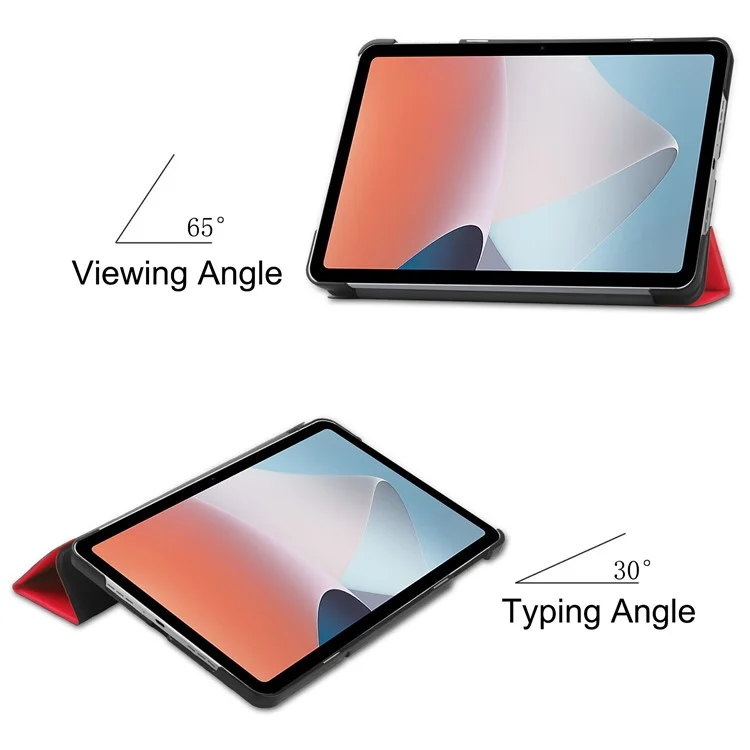 Étui antichoc pour Oppo Pad Air en cuir PU + étui de protection PC avec réveil/veille automatique et support à trois volets - Rouge