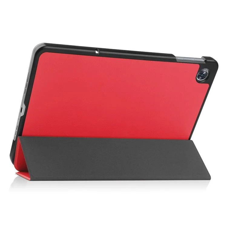 Étui antichoc pour Oppo Pad Air en cuir PU + étui de protection PC avec réveil/veille automatique et support à trois volets - Rouge