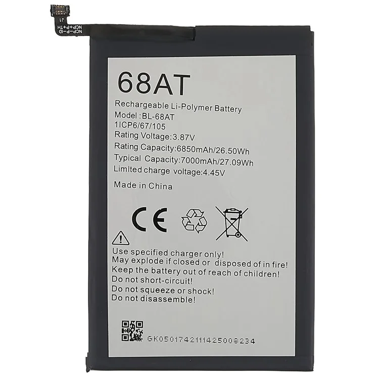 Para Tecno Pova 2 4G 3.87V 6850mAh Li-Polymer Battery (Encode: BL-68AT) (sem Logotipo)