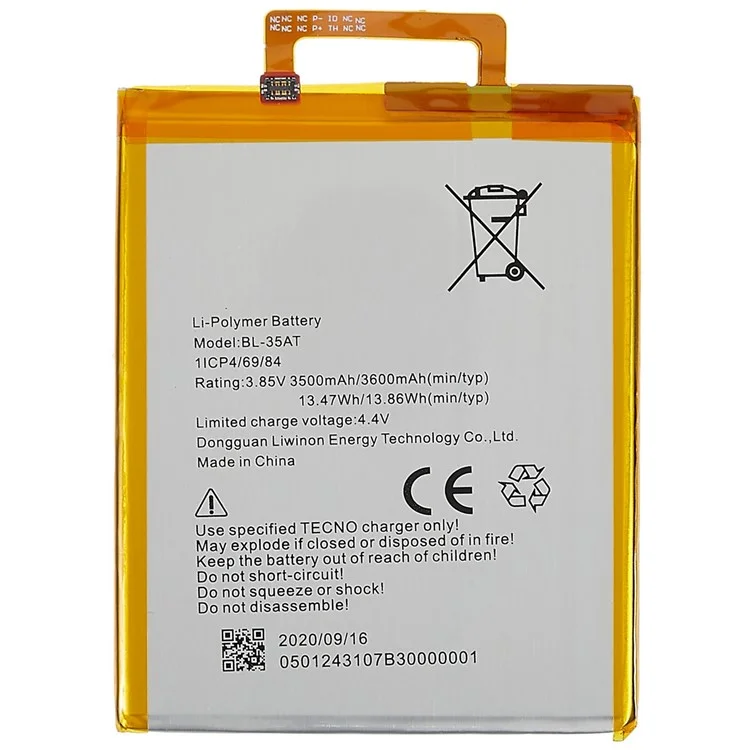 Für Tecno Phantom 8 3.85 v 3500mah Li-Polymer Batterieersatz Teil (Encode: BL-35AT) (ohne Logo)