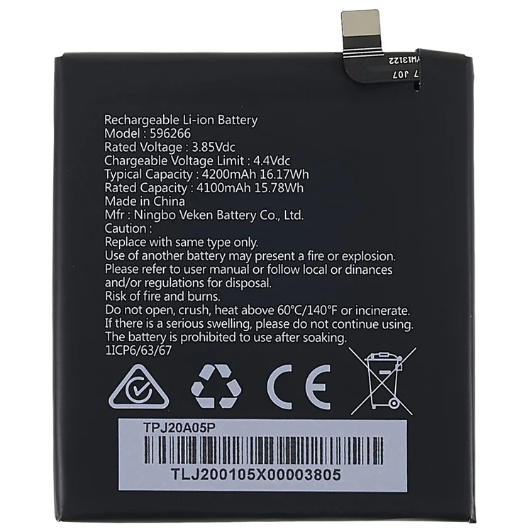 For Cat S42 3.85V 4100mAh Li-ion Battery Replacement Part (Encode: 596266) (without Logo)