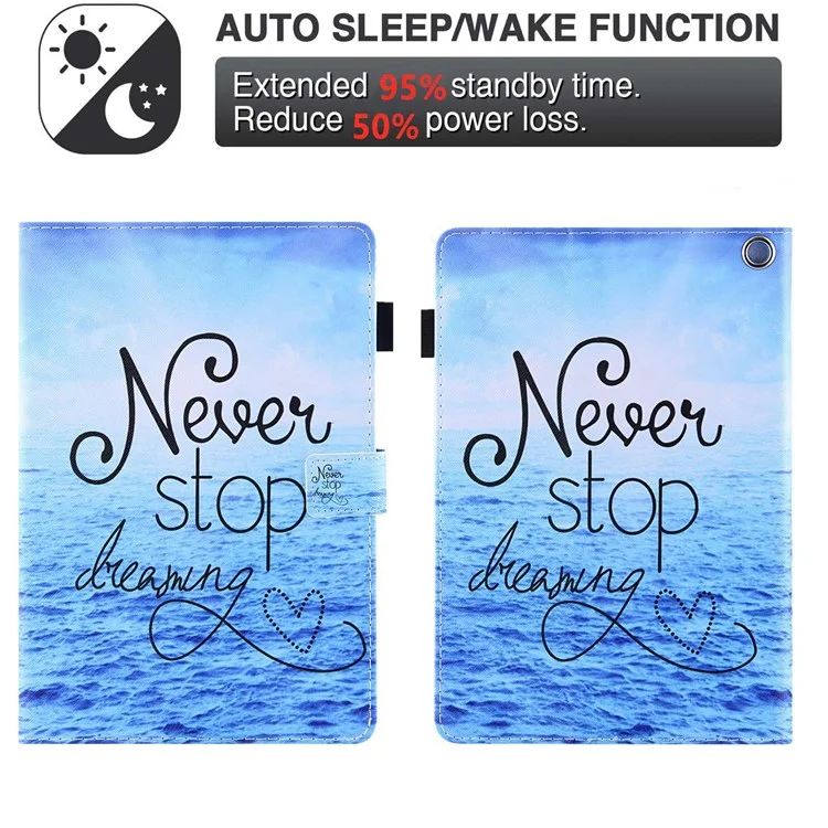 Pattern Printing Tablet Case for Amazon Fire 7 (2022), PU Leather TPU Stand Card Holder Cover with Auto Wake / Sleep - Never Stop Dreaming