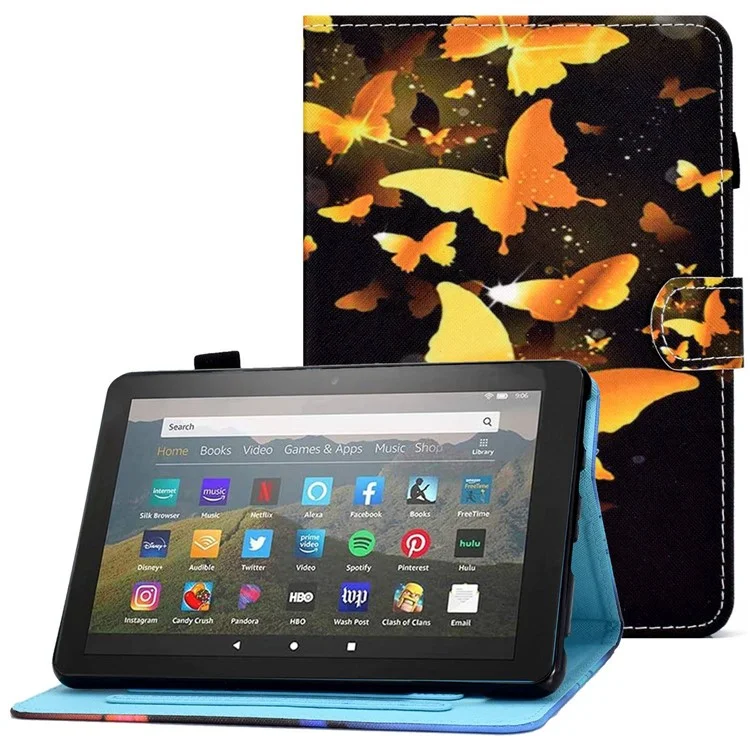 Casa de Tableta de Impresión de Patrones de Costura Para Amazon Fire 7 (2022), Soporte de Cubierta Protectora a Prueba de Gotas Con Ranuras Para Tarjetas - Mariposa Dorada