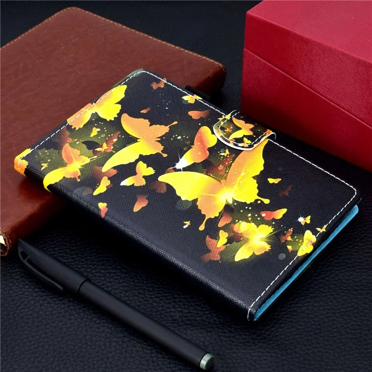 Casa de Tableta de Impresión de Patrones de Costura Para Amazon Fire 7 (2022), Soporte de Cubierta Protectora a Prueba de Gotas Con Ranuras Para Tarjetas - Mariposa Dorada
