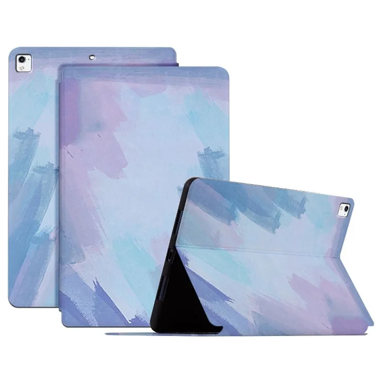 para ipad air (2013) / air 2 / ipad pro 9.7 pulgadas (2016) / ipad 9.7 pulgadas (2017) /(2018) estuche de tableta anti-scratch de patrón de acuarela auto wake / cubierta de stand de sueño - azul