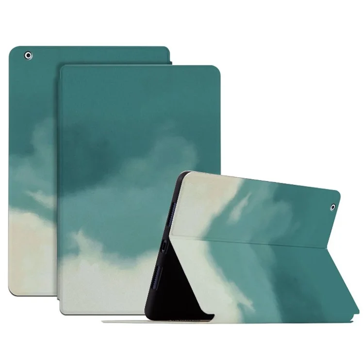 For iPad 2 / 3 / 4 9.7 inch Foldable Stand Tablet Case Watercolor Pattern PU Leather Auto Wake / Sleep Full Protection Cover - Green
