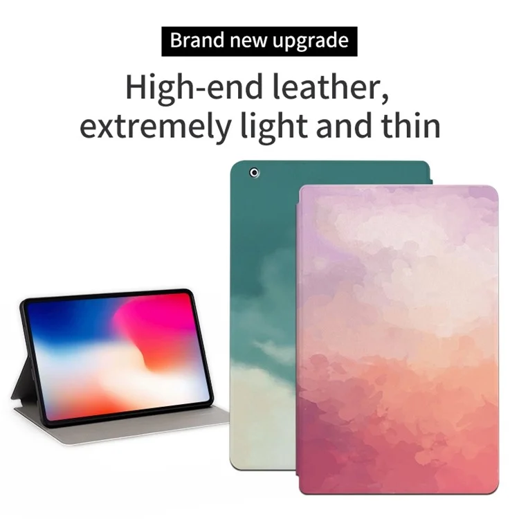 For iPad 2 / 3 / 4 9.7 inch Foldable Stand Tablet Case Watercolor Pattern PU Leather Auto Wake / Sleep Full Protection Cover - Green