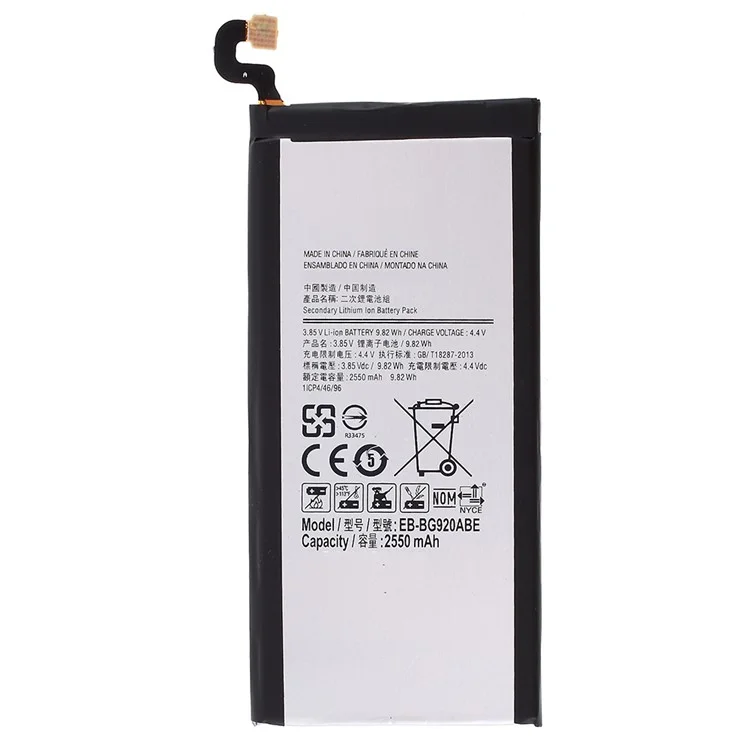 Per Samsung Galaxy S6 3.85V 2550mah Li-ion Polymer Sostituzione Della Batteria (encode: EB-BG920ABE) (senza Logo)