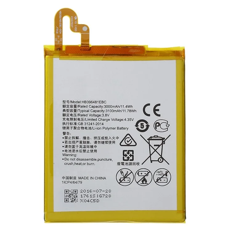 Para Huawei G8 / Honra 5x / G7 Plus 3,85v 3100mAh Recarregável a Parte do Telefone da Bateria de Polímero de Li-íon de li (codificar: HB396481EBC) (sem Logotipo)